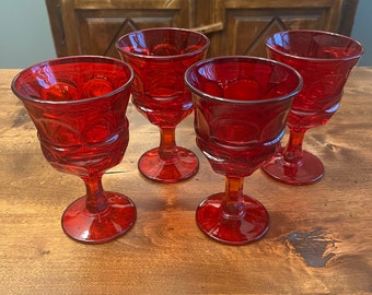 4 Vintage Ruby Red Fostoria Argus Glasses commissioned by the Henry Ford Museum HFM