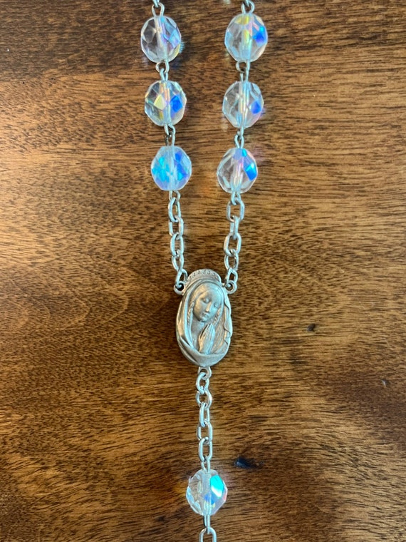 Gorgeous vintage Catholic Rosary - clear beads, c… - image 4