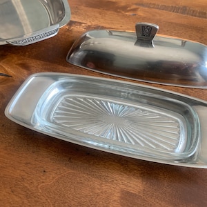 Cordova Butter Dish and Serving Tray Set 18-8 Solid Stainless Steel - Unique! 1960s