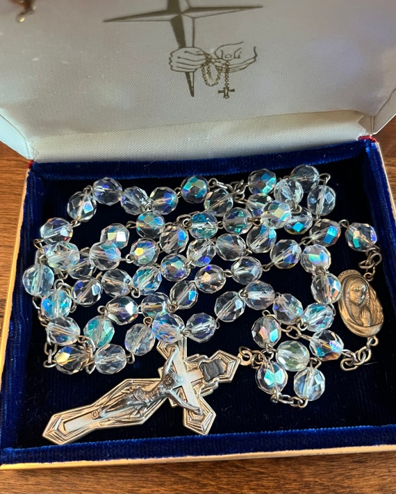 Gorgeous vintage Catholic Rosary - clear beads, c… - image 3