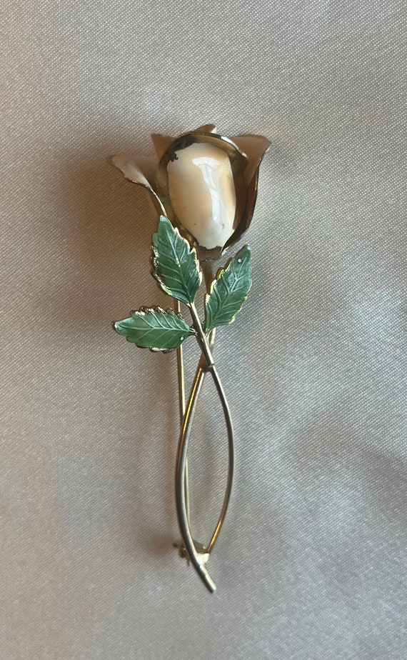 Vintage 1950s rose flower brooch / pin light pink /… Gem