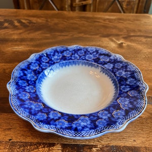 Antique soup bowl 1897 Grace Gold Blue Flow by WH Grindley - Scalloped floral rim - gold accents - 9 inches in diameter