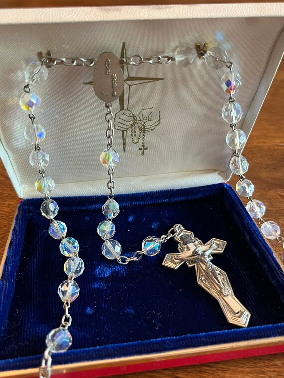 Gorgeous vintage Catholic Rosary - clear beads, c… - image 2
