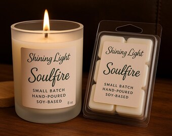 Soulfire – Candela di soia versata a mano / Sandalo caldo e ambra / Fragranza per la casa maschile