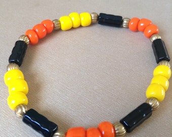 Halloween Bracelet, Beaded Bracelet, Stretch Bracelet, Yellow orange bracelet