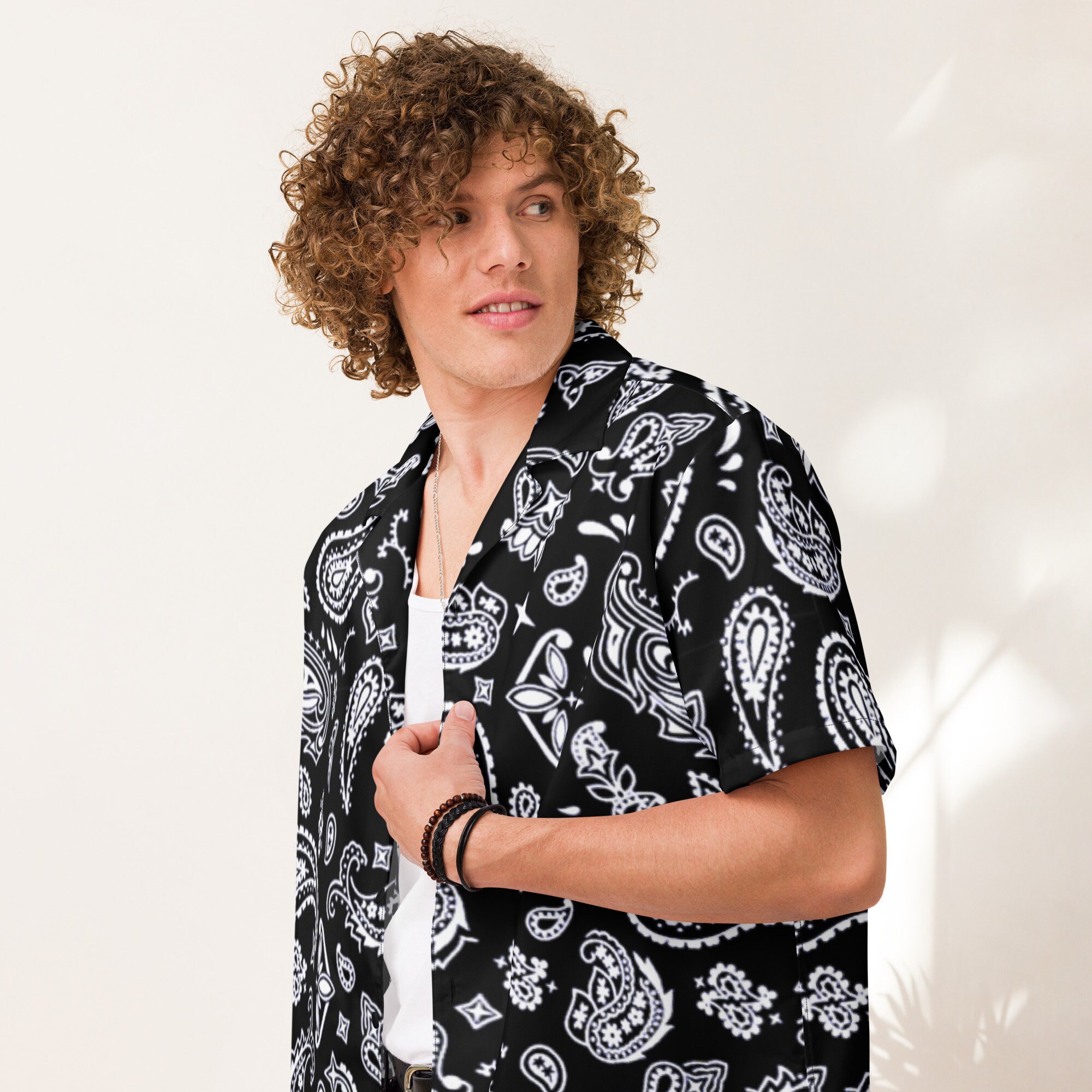 black bandana dress shirt Sugar Cane Bandana Camp Shirt Black Japan