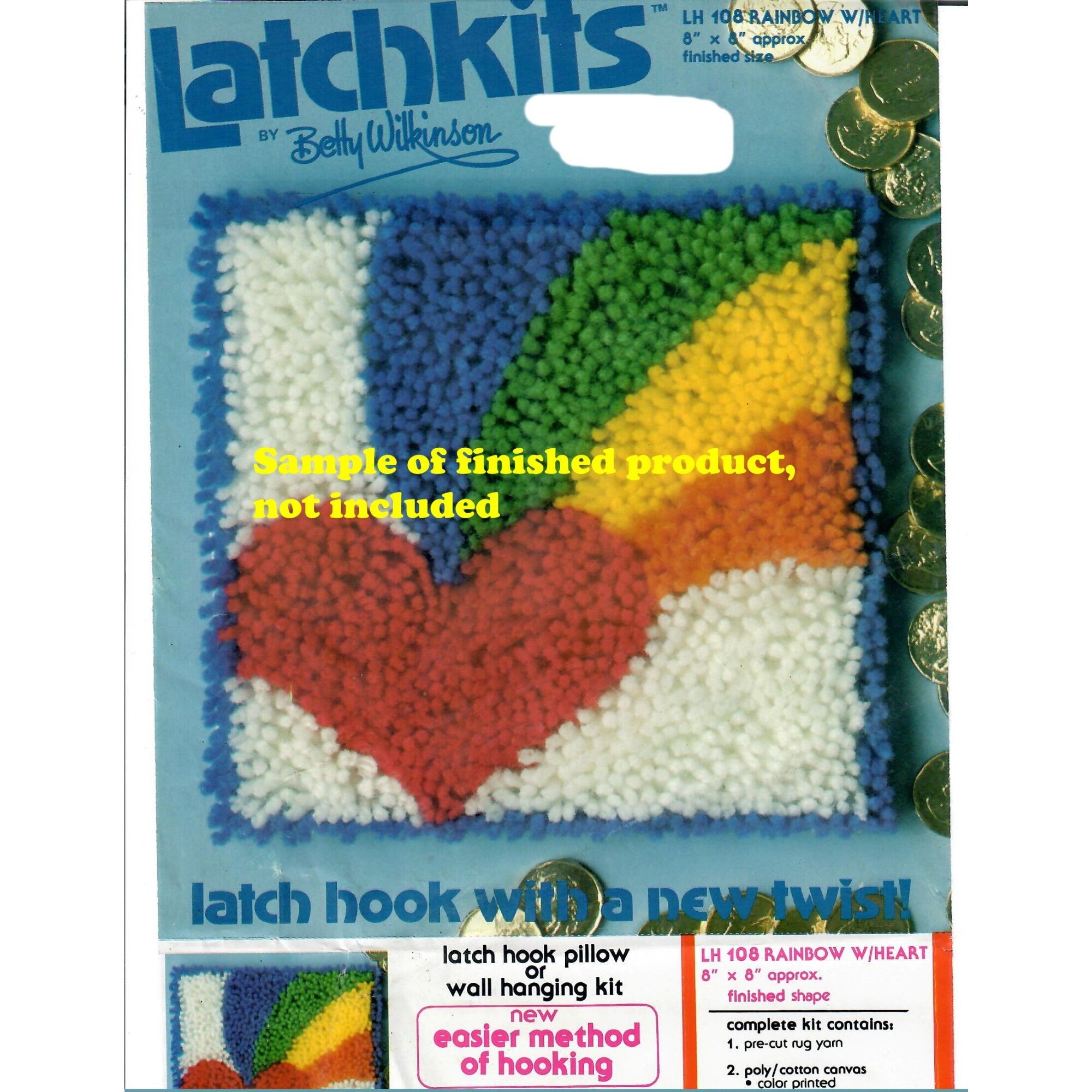New Vintage 80s Rainbow Heart Latch Hook Rug Kit Canvas Yarn Etsy