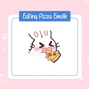 Bunny eats pizza Twitch emote. Cute white bunny eating fast food emoji for Twitch live streamer and Discord