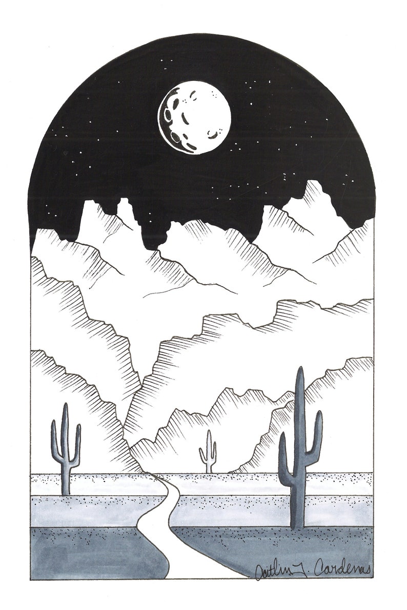 High quality digital print of ink drawing.