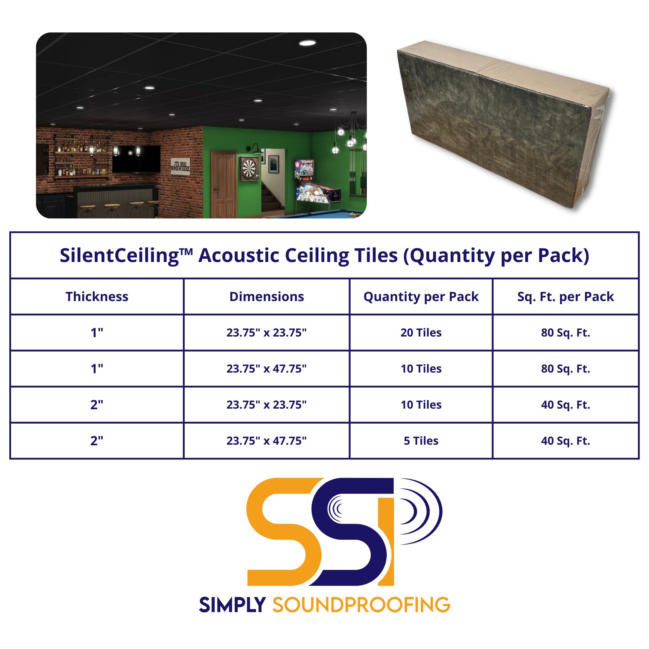 Silentceiling™ Black Acoustic Ceiling Tiles 2x2 or 2x4 Sound Absorption