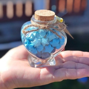 Origami Lucky Stars In A Heart Shaped Jar Used For Party Favors For Special Gatherings/wedding Decor/Origami paper star jar/birthday gift/