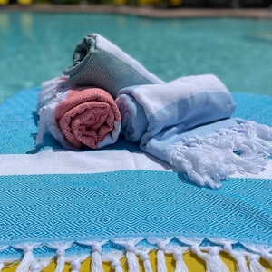 Cotton Turkish Peshtemal Towel Beach Throw Pool Towel 100% Cotton Handwoven Towel Bath, Natural Yoga Blanket STRIPED DIAMOND 40&#39;&#39;x72&#39;&#39;