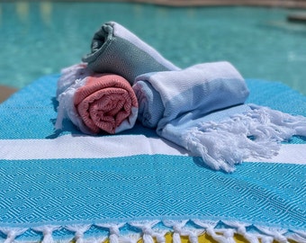 Handwoven Turkish Cotton Peshtemal Towel: Striped Diamond Beach Blanket