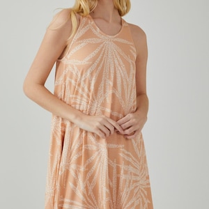 Tropical Lounge Dress Women Viscose Dress, Lightweight Sundress, Peach Tank Dress, Hawaiian Dress, Casual Home Dress, Birthday Gift Her