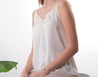 white lace cami set silk cami nightwear