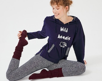 Cotton Loungewear Set, Navy Hoodie & Polka Dot Leggings Sleepwear, Birthday Gift Her Gift