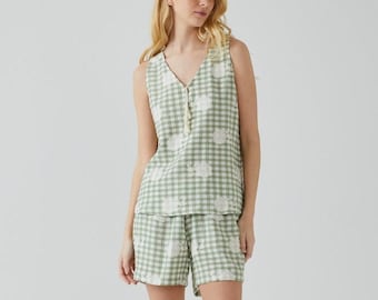 Floral Embroidered Viscose Pajama Set, Women's Lightweight Sleepwear