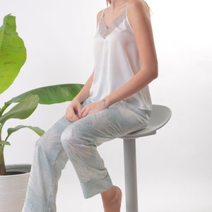Sateen Summer Pajamas, Lightweight Camisole Pajama Set, Silky Sleepwear Bridal PJs Bridesmaid Cami
