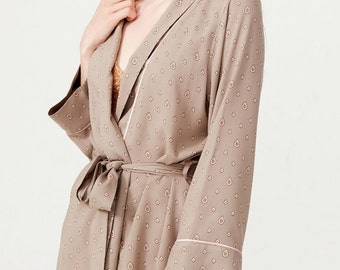 Bamboo Viscose Robe Soft Kimono Robe, Paisley Print Elegant