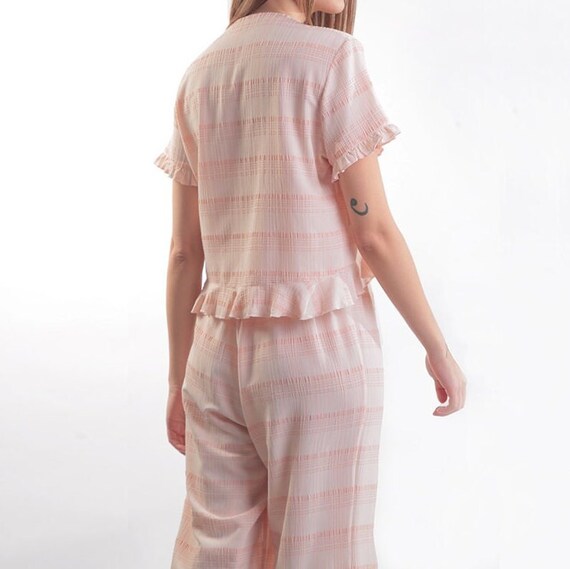 Cotton Loungewear Women Preppy Pjs Ruffle Pajama Set Casual
