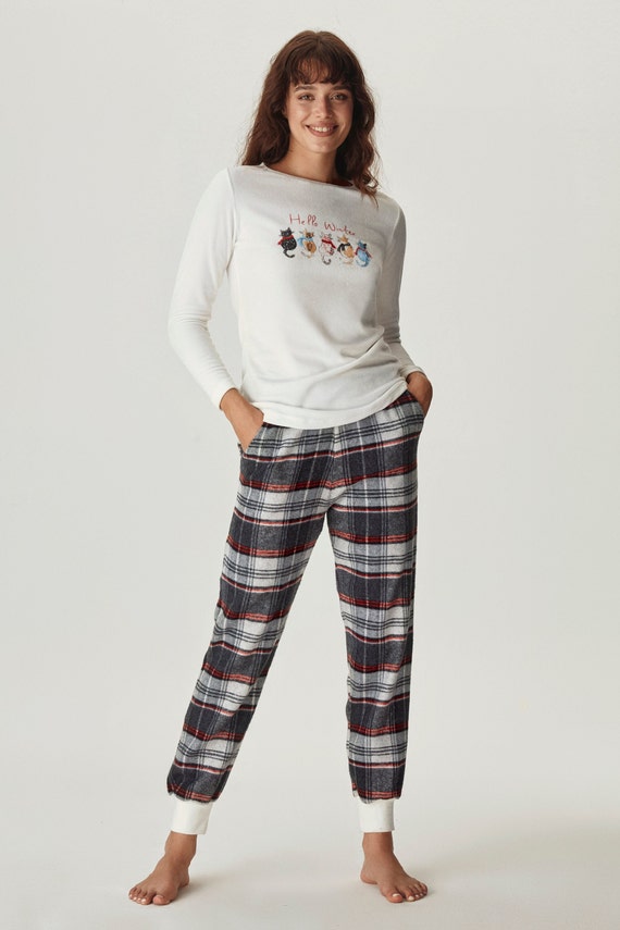 Cotton Pajamas Women Warm Christmas Pjs Cozy Plaid Xmas Pjs Soft