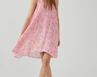 Pink Leopard Print Viscose Tank Dress - Bamboo Sundress