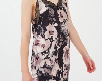 Floral Lace Bamboo Chemise, Elegant Viscose Nightgown