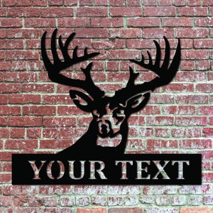 Deer Head Sign, Deer Antler Decor, Deer Hunter Gift, Deer Camp Sign, Christmas Gift for Him, Deer Name Metal Sign, Fathers Day Gift