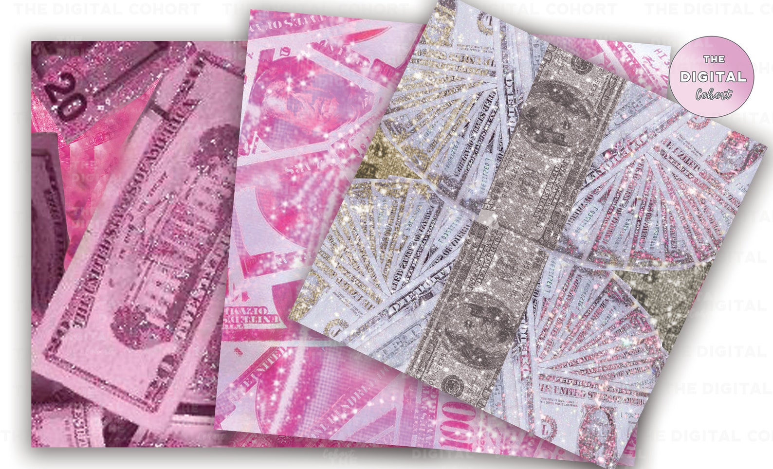Pink Money Digital Paper Glitter Bling Money 100 Dollar Bill Etsy Ireland