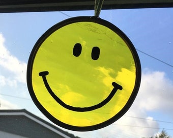 Classic Smiley face stained glass and painted