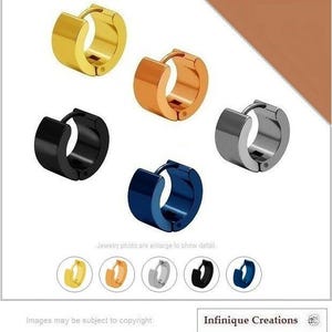 Men Women Unisex Stainless Steel Classic Plain Flat Hoop Huggie Earrings image 2