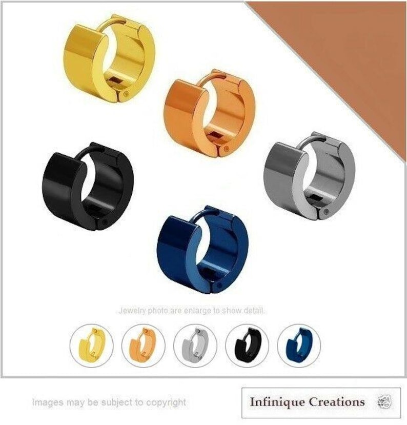 Men Women Unisex Stainless Steel Classic Plain Flat Hoop Huggie Earrings image 2