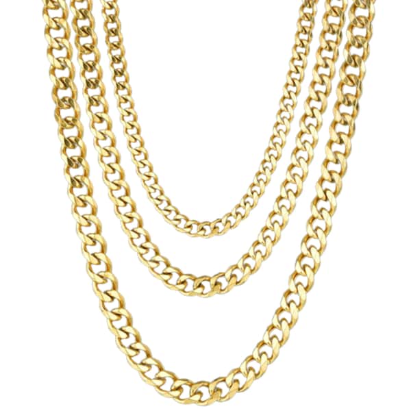 7"-38" Stainless Steel Miami Cuban Link Chain Bracelet Necklace 18K Gold Plated Jewelry Making Chain Hypoallergenic Jewelry 1.5mm-8mm