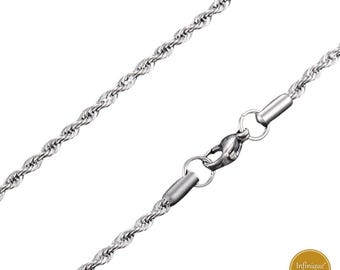 Stainless Steel Silver Rope Chain Waterproof Bracelet Necklace for Men Women 2mm to 8mm