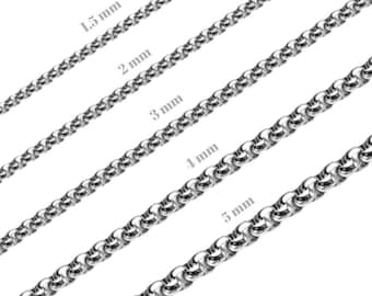 Stainless Steel Silver Round Box Chain Bracelet Necklace Men Women Non-Tarnish Jewelry 7"-38"