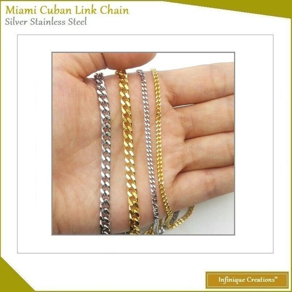 Stainless Steel Silver Miami Cuban Link Chain Bracelet Necklace 7"-38"