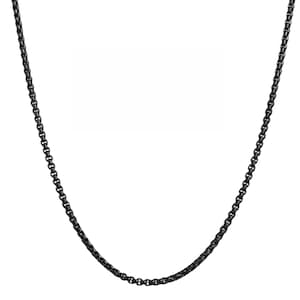 18k IP Black Gold Plated Stainless Steel Round Box Chain Bracelet Necklace 7-38"
