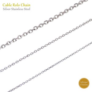 Stainless Steel Chain Silver Cable Rolo Link Necklace Bracelet 7