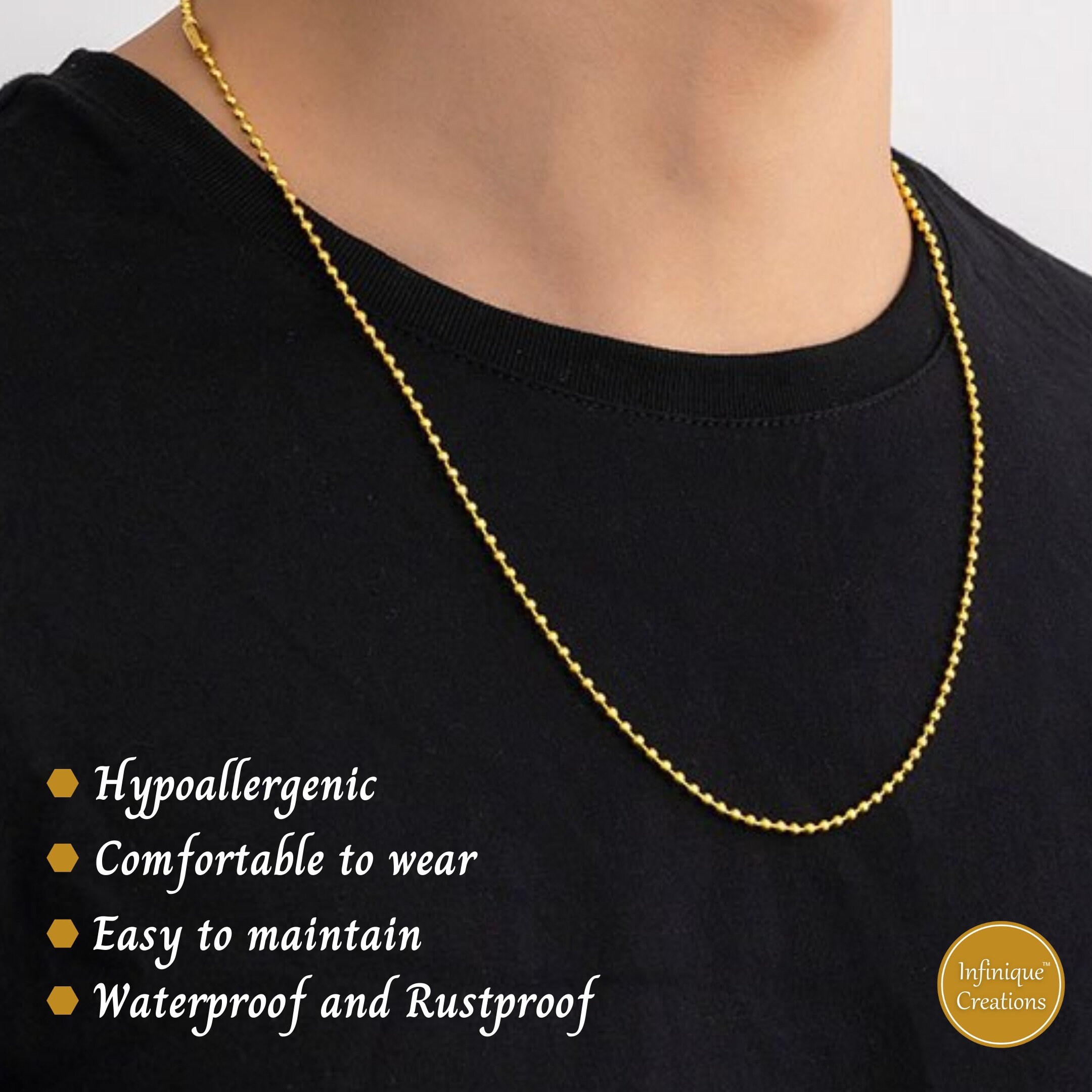 Stainless Steel Ball Chain Bracelet Necklace 18K Gold Plated Men Women ...