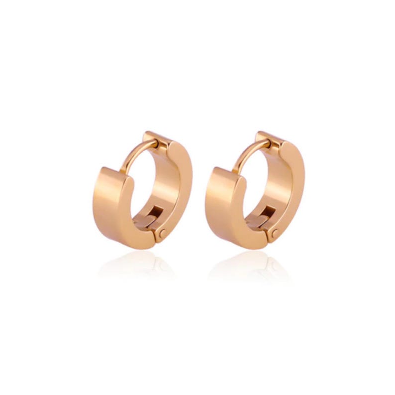 Men Women Unisex Stainless Steel Classic Plain Flat Hoop Huggie Earrings image 4