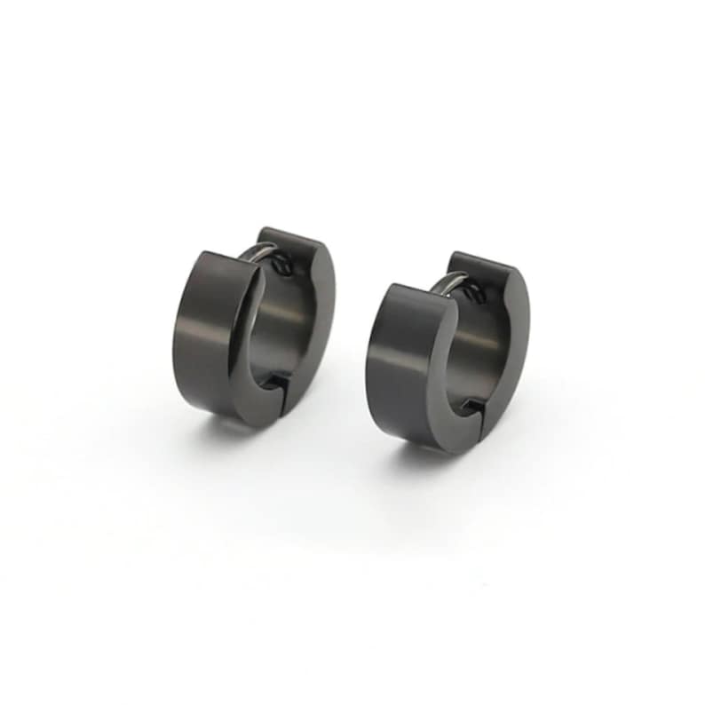 Men Women Unisex Stainless Steel Classic Plain Flat Hoop Huggie Earrings image 5