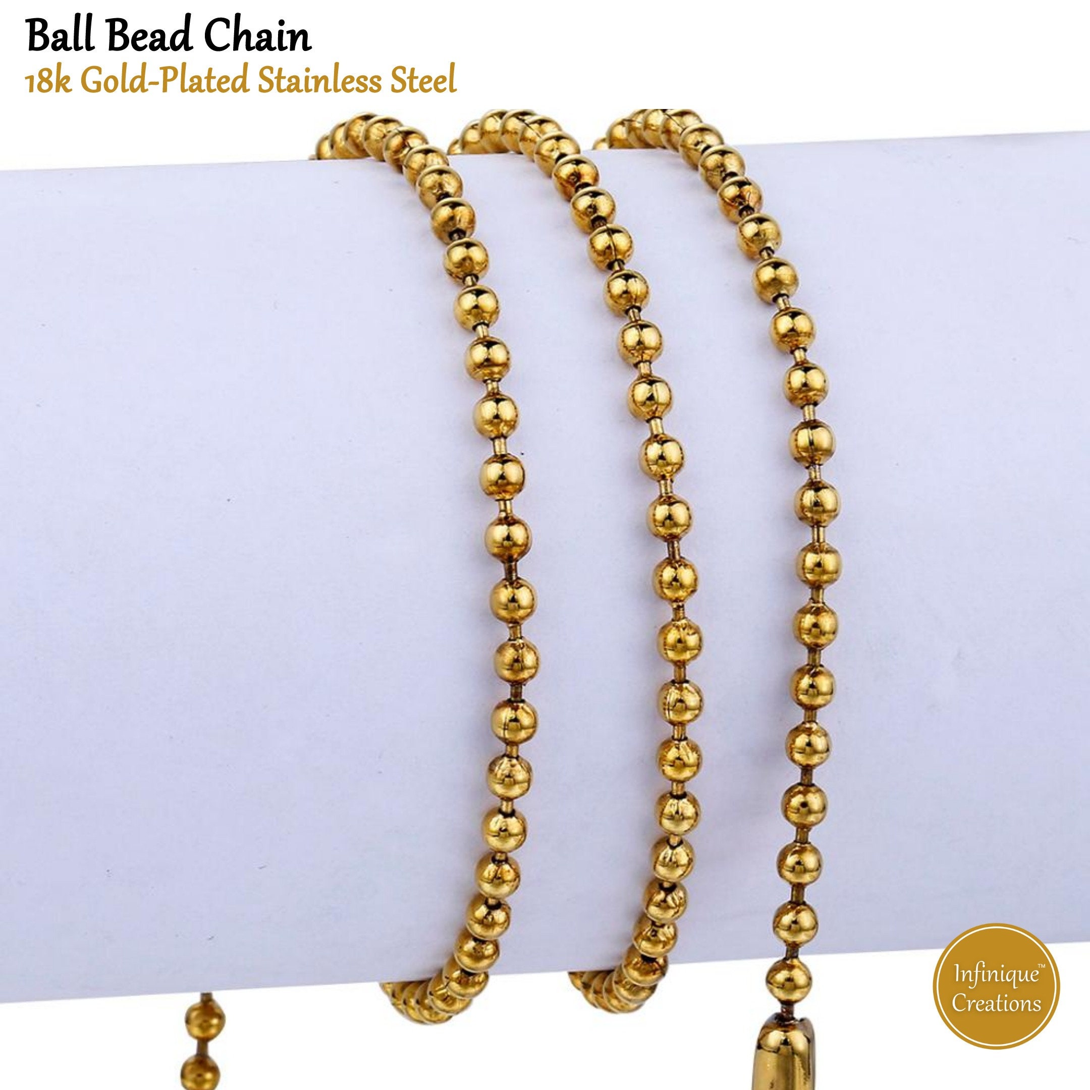 Stainless Steel Ball Chain Bracelet Necklace 18K Gold Plated Men Women ...