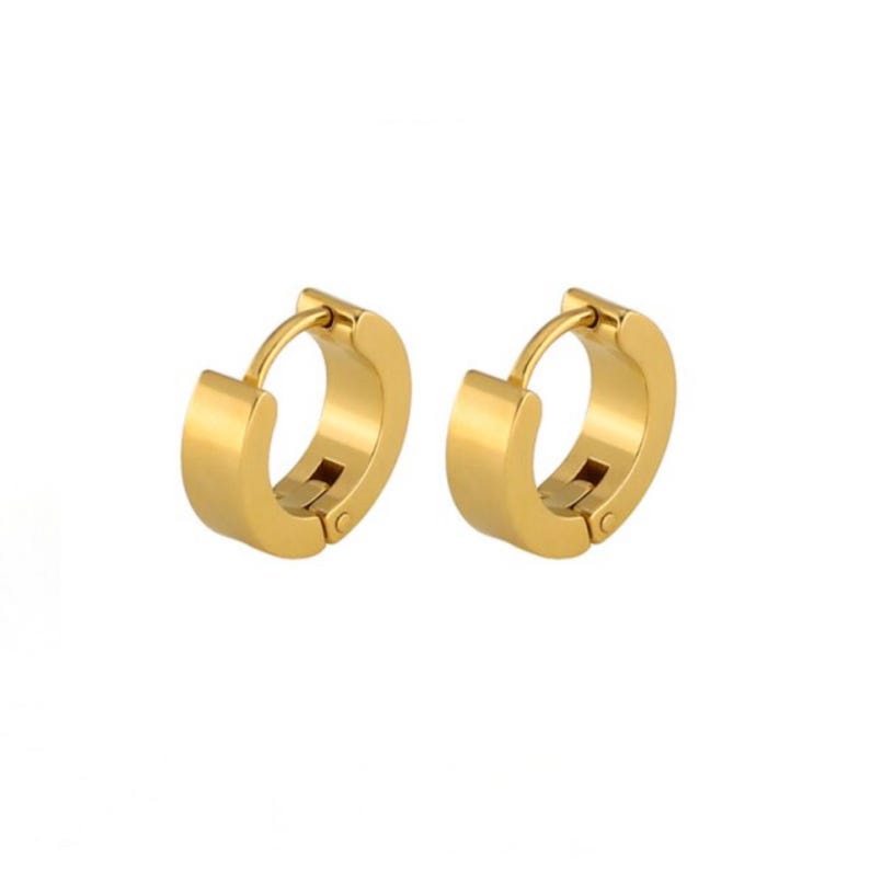 Men Women Unisex Stainless Steel Classic Plain Flat Hoop Huggie Earrings image 3