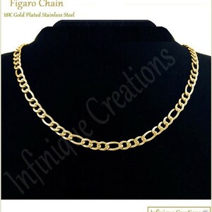 NYBling Stainless Steel Figaro Chain Necklace With Cross Pendant – Gold Plated – 18-30in - View #3