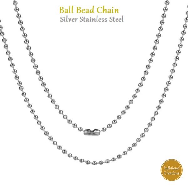 Stainless Steel Silver Ball Chain Bracelet Necklace Men Women 1mm-5mm Hypoallergenic Chain, Non Tarnish Jewelry 7"-38"