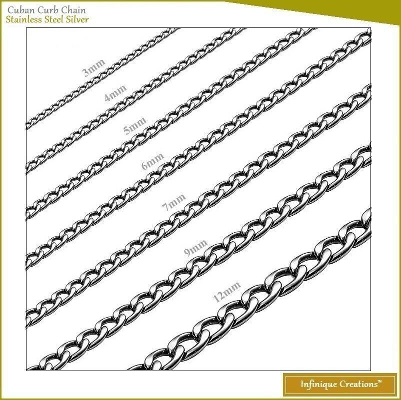 Stainless Steel Silver Cuban Curb Chain Bracelet Necklace Men Women 3-12mm 7-38"