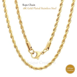 18K Gold Plated Stainless Steel Rope Chain Bracelet Necklace Men Women 2-8mm