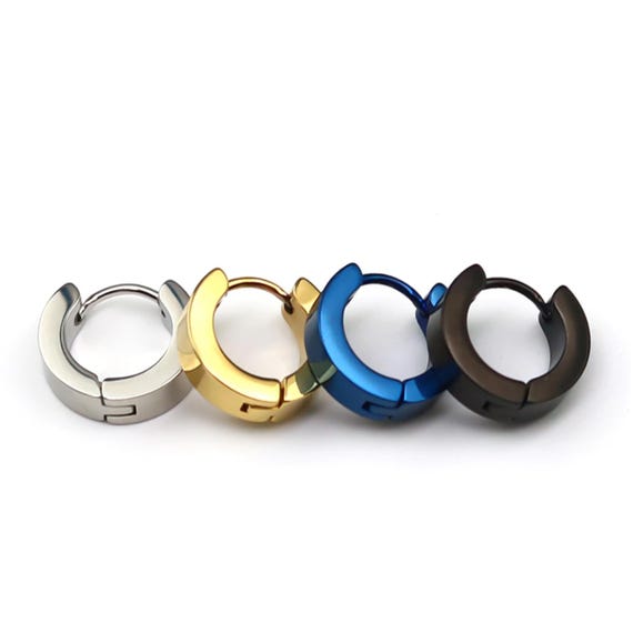 Men Women Unisex Stainless Steel Classic Plain Flat Hoop Huggie Earrings