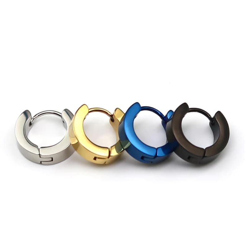 Men Women Unisex Stainless Steel Classic Plain Flat Hoop Huggie Earrings image 1