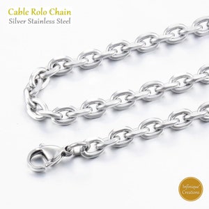 Stainless Steel Chain Silver Cable Rolo Link Necklace Bracelet 7